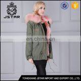 Women Hooded Pink Real Fox Fur Parka With Army Green Shell Material thumbnail-3