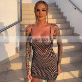 Wholesale Casual Explosive Women's Sling Round Collar Hollow Mesh Gauze Contrasting Slim Dresses thumbnail-1