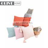 2018 Hot Sales 100%acrylic Decorative Rib Knitted Cushion Cover With Lantern Tassels thumbnail-2