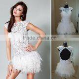 Fashional Short Style Lace and Feather Back Open Tight Evening Dress thumbnail-1