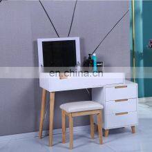 2021 Hot Sale Wood Flip Top Mirror Makeup Dressing Table Vanity Set for Sale