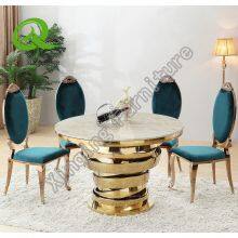 Modern Stainless Steel Round Dining Table Set With Marble Top Rotated Centre thumbnail-5