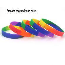 Manufacture in Stock Rainbow Smoothly Segmented Process LGBT Silicone Bracelet Adult Activity Silicone Wristband thumbnail-3