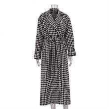 New Fashion White and Black Long Houndstooth Coat Women's Trench Coat Winter Clothes Long Coats for Women thumbnail-3