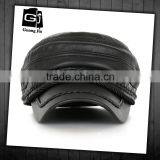 Blank Plain Black European Simple Style Flat-Top Outdoor PU Leather Military Style Caps                        
                                                Quality Choice