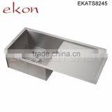 Single Bowl 18 Gauge Stainless Steel Handmade Built-in Drainboard Kitchen Sink thumbnail-2