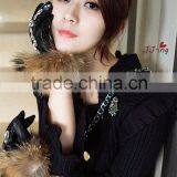 Hand Made Sheepskin Leather Gloves With Raccoon Fur Korea Style With Crystal Dimond thumbnail-2