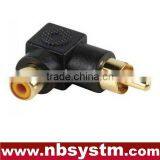 Right Angle RCA Plug to RCA Socket Adapter Black