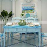Mediterranean Style Dining Set, Sailing Boat Handpainting Dining Table With 4 Chairs, Wooden Dining Room Furniture (BF01-X1154) thumbnail-1