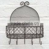 Vintage Rustic Wire Wall Shelf Unit Storage Basket for Kitchen Bathroom Chic thumbnail-3