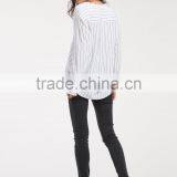 Custom Ladies Casual Cotton Shirts Blue White Stripe Women Shirts thumbnail-6
