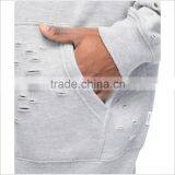 Guangzhou Factory Custom Wholesale Ripped Hole Grey Wash Hoodie thumbnail-2