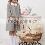 Wholesale Children's Boutique Clothing Spring Summer Girl Dress of 9 Years Old Half Sleeve Peter Pan Collar Vintage Linen Dress thumbnail-3