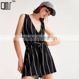 2017 Hot Sale V-neck Short Women Cotton Striped Jumpsuit thumbnail-1