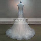 Generous Scoop Neck See Through Sexy Back Fish Style Lace Beads Wedding Dress With Handmade Flower thumbnail-3