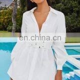 Mini Lady Dress Shirt Blouse Underbust Corset Waist Shirt Dress +waistband 2 Pieces Set thumbnail-4