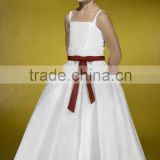 2014 New High Quality cute and sleeveless white A-Line Flower Girl Dress with the bow