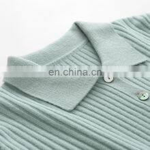 Brand New Customizable Cashmere Rib Knitted Sweater With Turn Down Collar Solid Pattern Button Decoration Casual Winter Style thumbnail-4