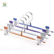 OEM Household Metal Pants Skirt Hangers With Clips Wire Trousers Hangers for Cloths Metal Clothes Pant Hanger thumbnail-4