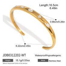 Gold Plated Stainless Steel Cuff Bangle Bracelet for Women Colorful CZ Stone Open Bracelet Waterproof Hypoallergenic Jewelry Wholesale thumbnail-4