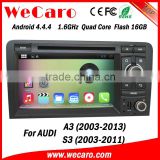Wecaro Android 4.4.4 car entertainment system 1024 * 600 for audi a3 navigation touch screen WIFI 3G A9 cpu 2003-2013