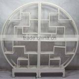 Chinese antique round wooden white bookshelf