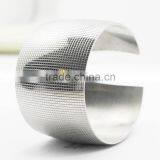 Stainless Steel Checkered Texture Open Small Size Women Silver Wide Bangles