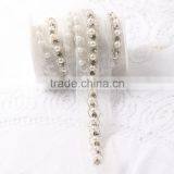 Sewing on Bridal Dress Beaded Lace Trims,handmake Thread Pearl Chain Garment Accessories