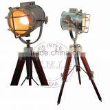 SPOTLIGHT WITH WOODEN TRIPOD STAND - SEARCHLIGHT WITH WOODEN STAND - NAUTICAL SPOTLIGHT thumbnail-1