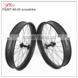 High quality carbon snow bike wheels 80mm wide x 25mm deep clincher tubeless compatible fatbike wheels 32H/32H 26er MTB wheels