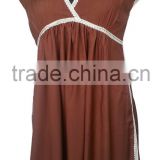 V neck Maternity dress with lace and cap sleeves in bamboo fabric