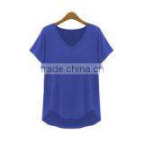 (Trade Assurance)wholesale 220g 95%cotton 5%spandex Short Sleeve v Neck Plain Dyed Women Fitness t Shirt thumbnail-4