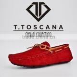 Fashion Red Nubuck Leather With Lace Soft Brand Suede Mocassin Men Shoes Casual