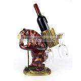 Lovely Ceramic Bear Carring Bronze Basket Decorative Wine Bottle & Glasses Holder, Imitated Porcelain Bear With Brass Wine Rack thumbnail-1