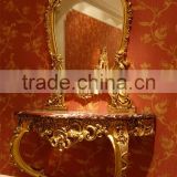 Antique Golden Louis Style Console Table with Mirror, European Classical Gilt Gold Leaf Hallway Console Table