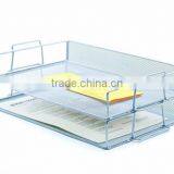 Silver 2 Layers Metal Mesh Portable Office Stackable Letter File Tray thumbnail-2