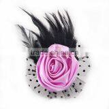 Beautiful Rose With Feather Cloth Flower Hair Clip/brooch,various Colored Rose Brooches,girls Hair Jewelry Accessory thumbnail-2