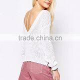 MGOO Chunky Sweater With V Back Design Spring-Summer Fashion Cashmere Sweaters Loose Cozy Oversized Sweater Open thumbnail-3