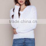 MGOO New Arrival Women V Neck Sweaters Split Long Sleeves Knitted Fast Fashion Tops Plain White Sweaters thumbnail-6