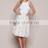 MGOO New Arrival 2016 Beige Pleated Midi Skirt For Ladies High Waist Vintage Floral Embroidery Skirts thumbnail-5