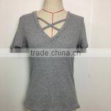 Zm35713a 2017 Summer Short Sleeve v Neck t- Shirts for Women thumbnail-4