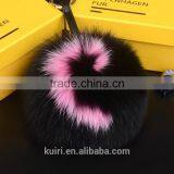15CM Big Fluffy Bag Bugs Pom Pom Keychains Handmade Alphabet Real Fox Fur Ball Key Chain Bag Charm Monster Letter Pompoms thumbnail-1