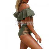 New High Waist off Shoulder Tankinis Set for Girl Tankinis Swimwear thumbnail-2
