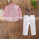 Baby Boy Gentry Outfit Kids Stripe Shirt + White Suspender Pants 2PCS Set for 2-7T thumbnail-6