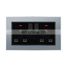 UK Standard Double 3 Pin Wall Socket With Switch Aluminum Alloy Panel With USB Sockets And Switches Electrical With LED Light thumbnail-2