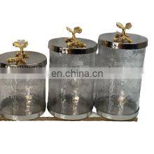 Antique Metal Decorative Metal Luxury Canisters Designer Decorative Flower Lid Cansiters