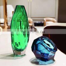 Modern Simple Glass Transparent Green Blue Luxury Crystal Flower Vase thumbnail-2
