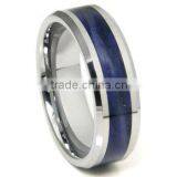 Tungsten Carbide Royal Blue Riverstone Inlay Wedding Band Ring, Royal Blue Inlay Ring thumbnail-1