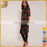 SHANGYI Fashion Black Rose Print Chiffon Longline Women Blouse thumbnail-5