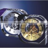 Wholesale no luxury crystal glass golden skeleton clock for VIP gift souvenir